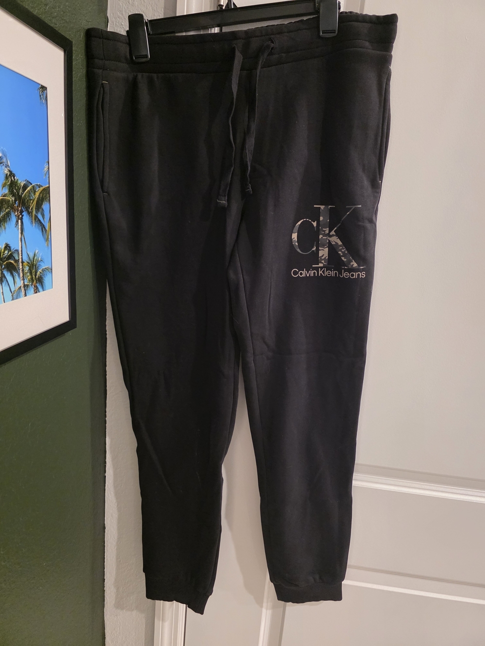Calvin Klein Jeans Black Logo Jogger Sweatpants with Side Pockets